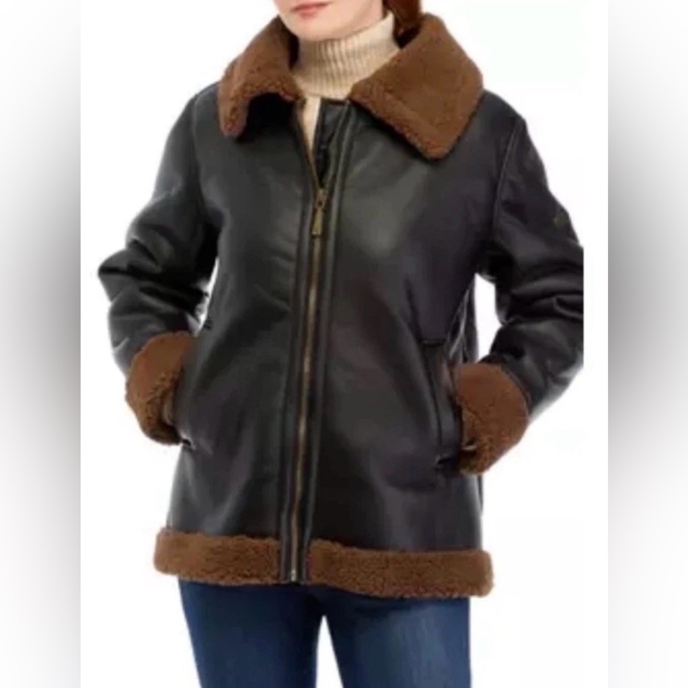 Koolaburra by Ugg Black Leather and Shearling Motorcycle Jacket Medium